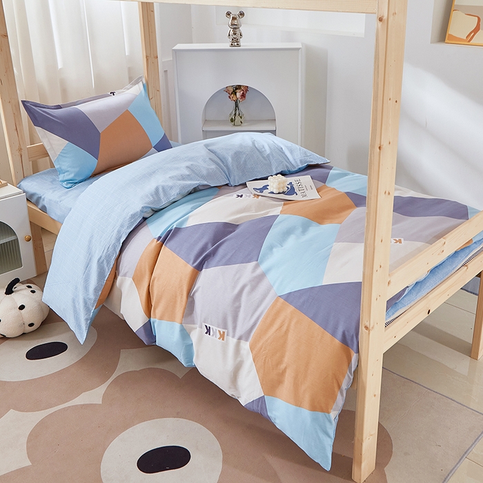 91家纺网 家纺一手货源 找家纺 贝兰仙奴 2025新款13372全棉纯棉简约时尚学生三件套 格致灰