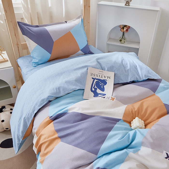 91家纺网 家纺一手货源 找家纺 贝兰仙奴 2025新款13372全棉纯棉简约时尚学生三件套 格致灰