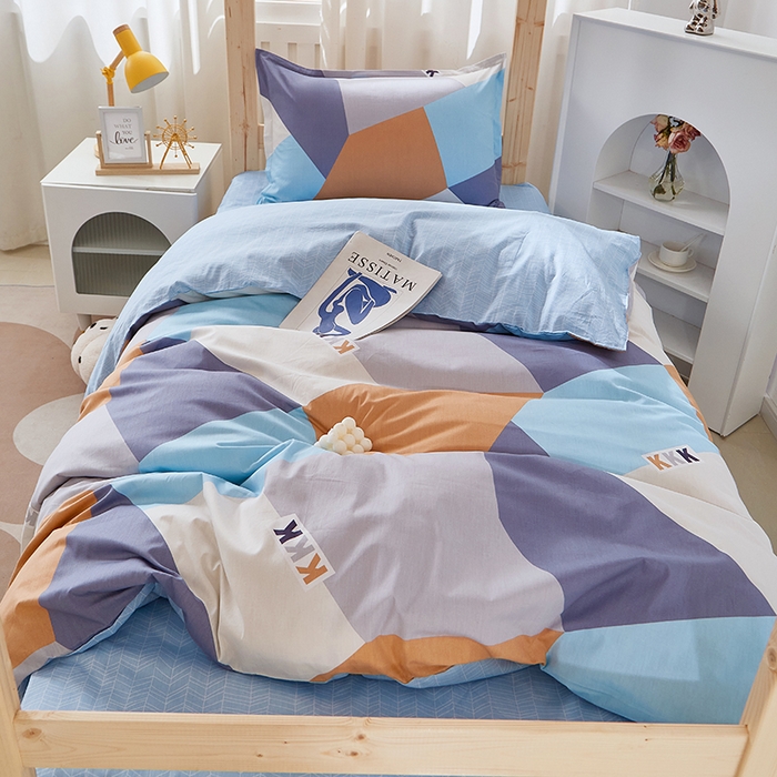 91家纺网 家纺一手货源 找家纺 贝兰仙奴 2025新款13372全棉纯棉简约时尚学生三件套 格致灰