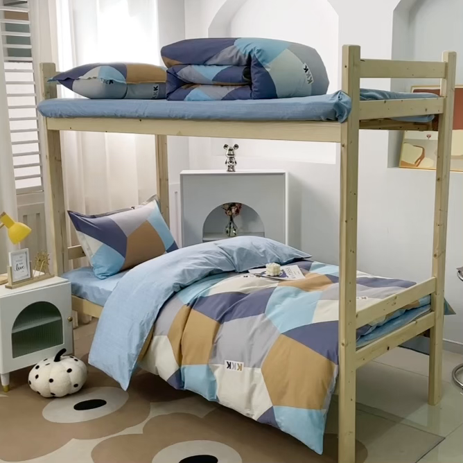 91家纺网 家纺一手货源 找家纺 贝兰仙奴 2025新款13372全棉纯棉简约时尚学生三件套 格致灰