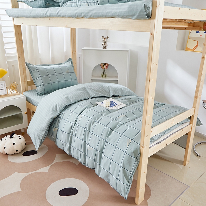 91家纺网 家纺一手货源 找家纺 贝兰仙奴 2025新款13372全棉纯棉简约时尚学生三件套 卡夫绿