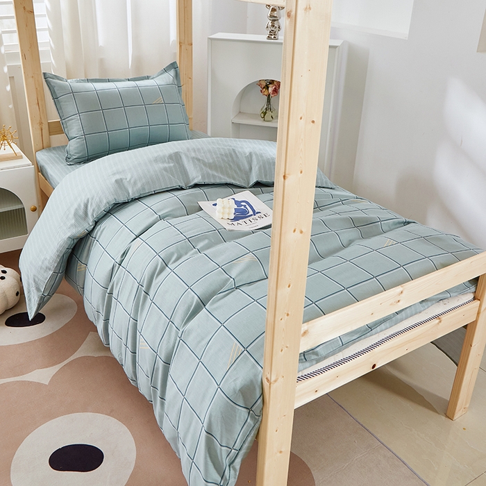 91家纺网 家纺一手货源 找家纺 贝兰仙奴 2025新款13372全棉纯棉简约时尚学生三件套 卡夫绿