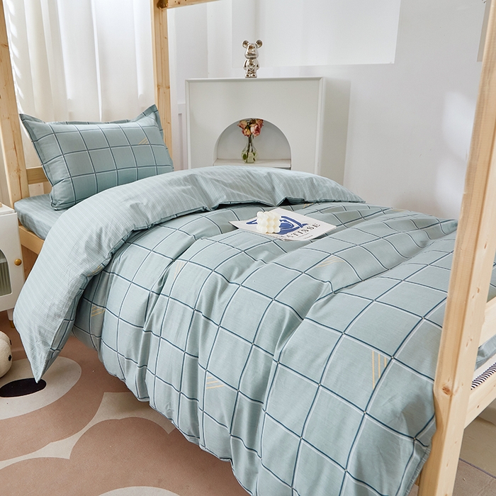 91家纺网 家纺一手货源 找家纺 贝兰仙奴 2025新款13372全棉纯棉简约时尚学生三件套 卡夫绿