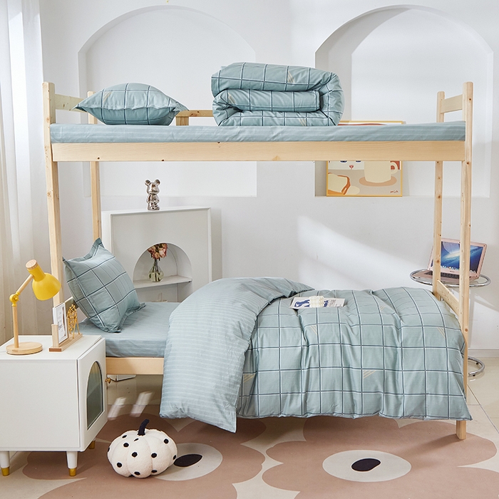 91家纺网 家纺一手货源 找家纺 贝兰仙奴 2025新款13372全棉纯棉简约时尚学生三件套 卡夫绿