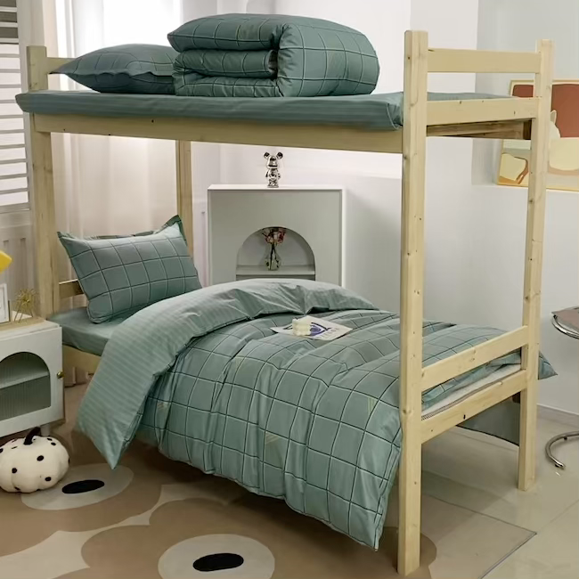 91家纺网 家纺一手货源 找家纺 贝兰仙奴 2025新款13372全棉纯棉简约时尚学生三件套 卡夫绿