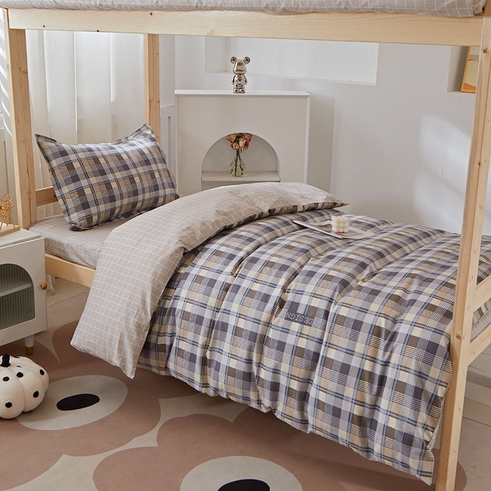 91家纺网 家纺一手货源 找家纺 贝兰仙奴 2025新款13372全棉纯棉简约时尚学生三件套 朗阁咖