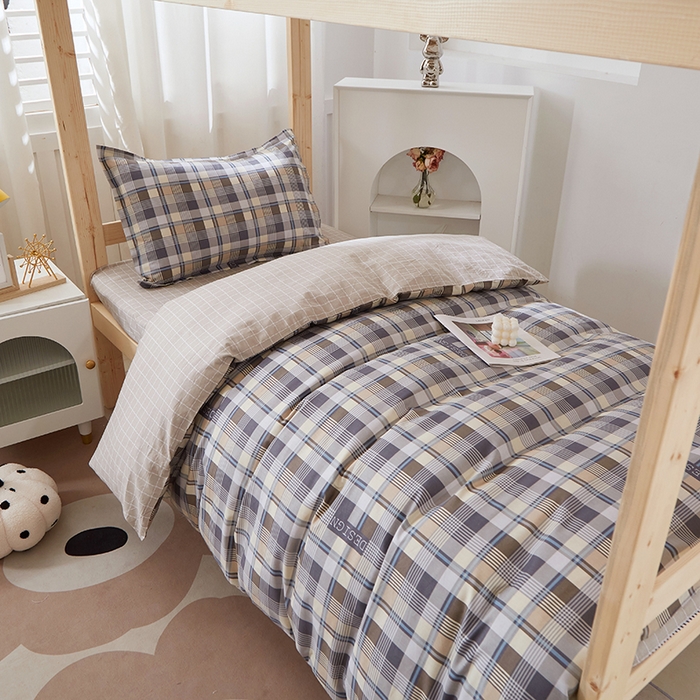 91家纺网 家纺一手货源 找家纺 贝兰仙奴 2025新款13372全棉纯棉简约时尚学生三件套 朗阁咖