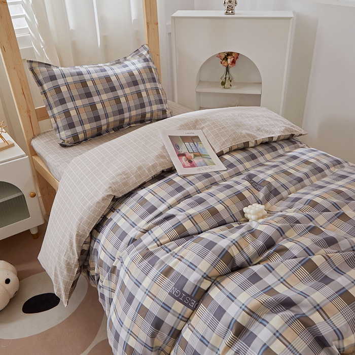 91家纺网 家纺一手货源 找家纺 贝兰仙奴 2025新款13372全棉纯棉简约时尚学生三件套 朗阁咖