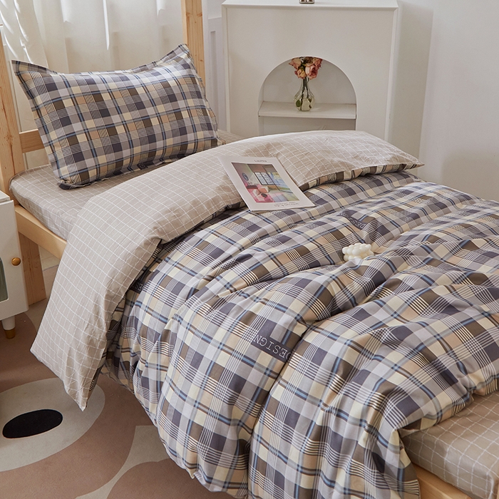 91家纺网 家纺一手货源 找家纺 贝兰仙奴 2025新款13372全棉纯棉简约时尚学生三件套 朗阁咖