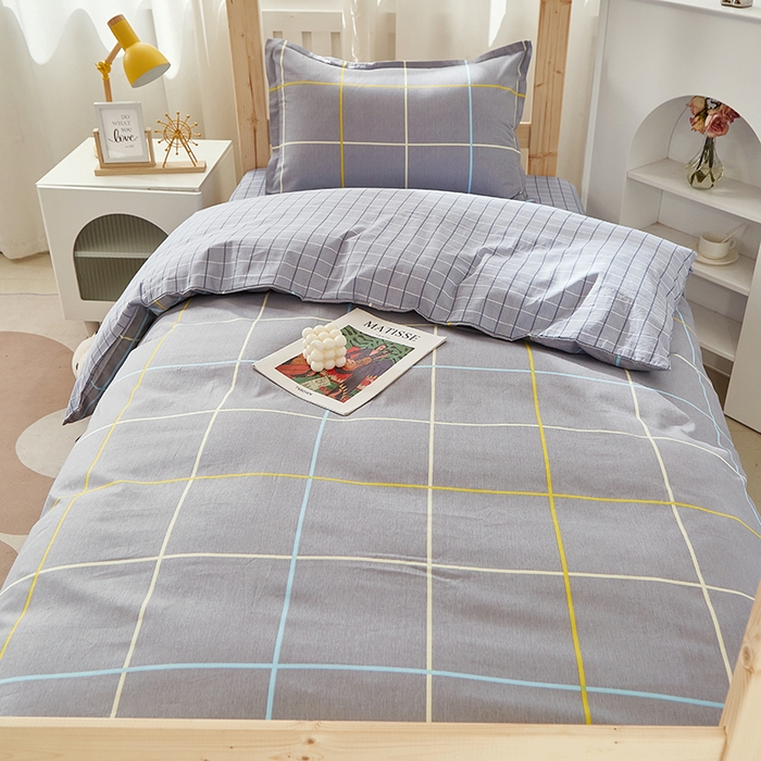 91家纺网 家纺一手货源 找家纺 贝兰仙奴 2025新款13372全棉纯棉简约时尚学生三件套 零度灰