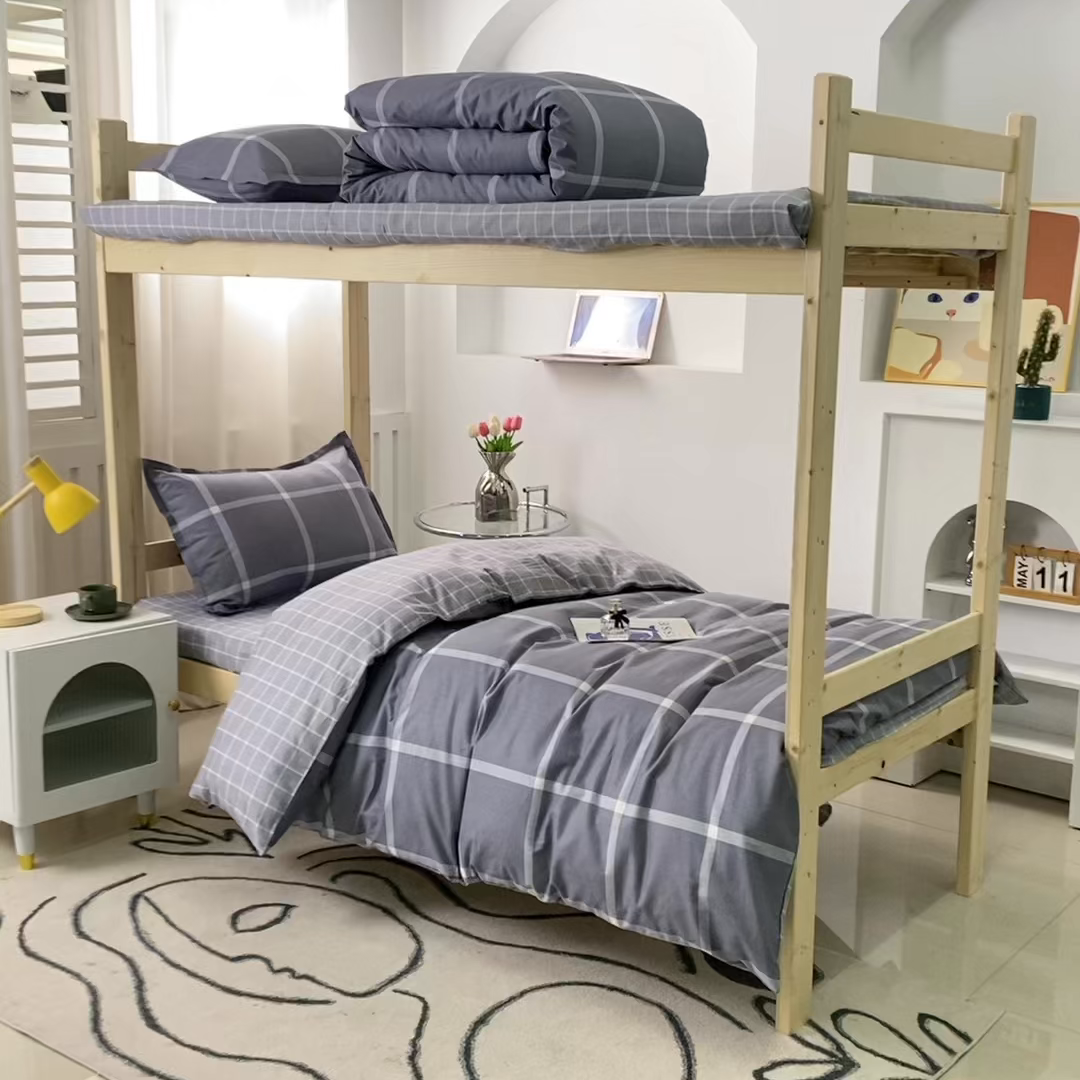 91家纺网 家纺一手货源 找家纺 贝兰仙奴 2025新款13372全棉纯棉简约时尚学生三件套 玛奇朵灰