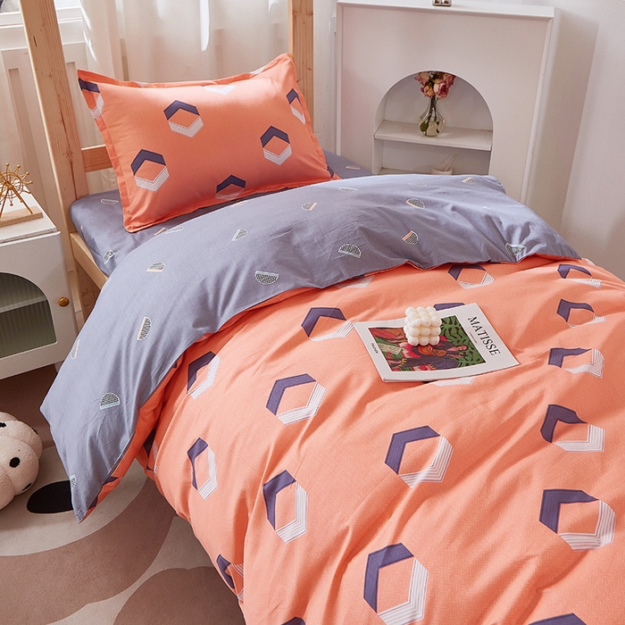 91家纺网 家纺一手货源 找家纺 贝兰仙奴 2025新款13372全棉纯棉简约时尚学生三件套 平行空间桔