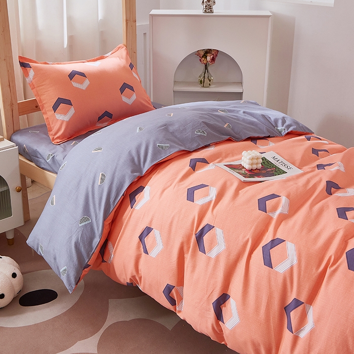 91家纺网 家纺一手货源 找家纺 贝兰仙奴 2025新款13372全棉纯棉简约时尚学生三件套 平行空间桔