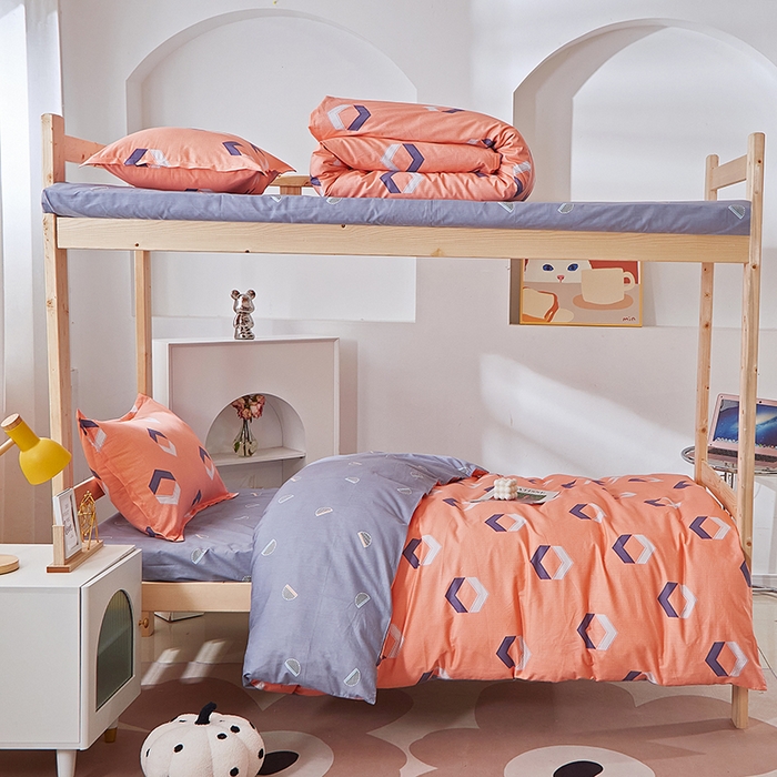 91家纺网 家纺一手货源 找家纺 贝兰仙奴 2025新款13372全棉纯棉简约时尚学生三件套 平行空间桔