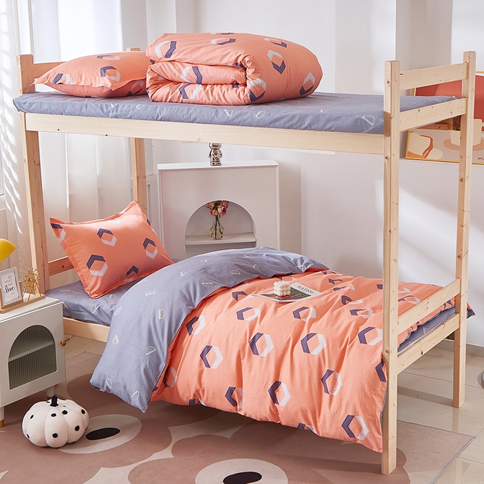 91家纺网 家纺一手货源 找家纺 贝兰仙奴 2025新款13372全棉纯棉简约时尚学生三件套 平行空间桔