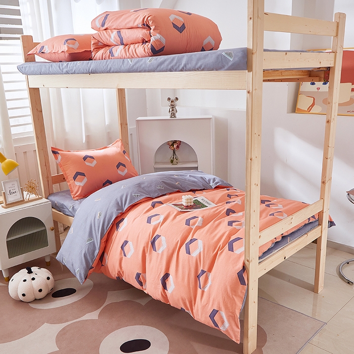 91家纺网 家纺一手货源 找家纺 贝兰仙奴 2025新款13372全棉纯棉简约时尚学生三件套 平行空间桔