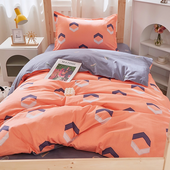 91家纺网 家纺一手货源 找家纺 贝兰仙奴 2025新款13372全棉纯棉简约时尚学生三件套 平行空间桔