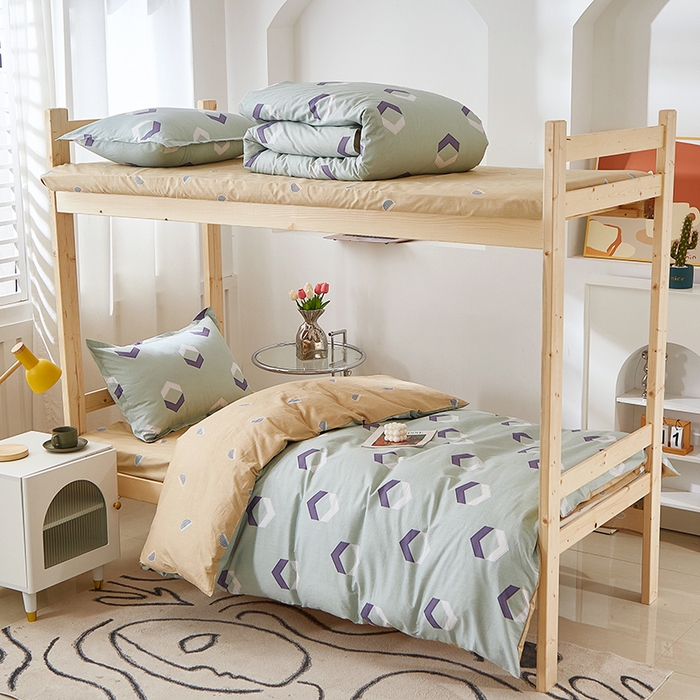 91家纺网 家纺一手货源 找家纺 贝兰仙奴 2025新款13372全棉纯棉简约时尚学生三件套 平行空间绿