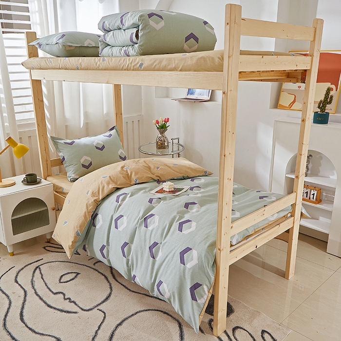 91家纺网 家纺一手货源 找家纺 贝兰仙奴 2025新款13372全棉纯棉简约时尚学生三件套 平行空间绿