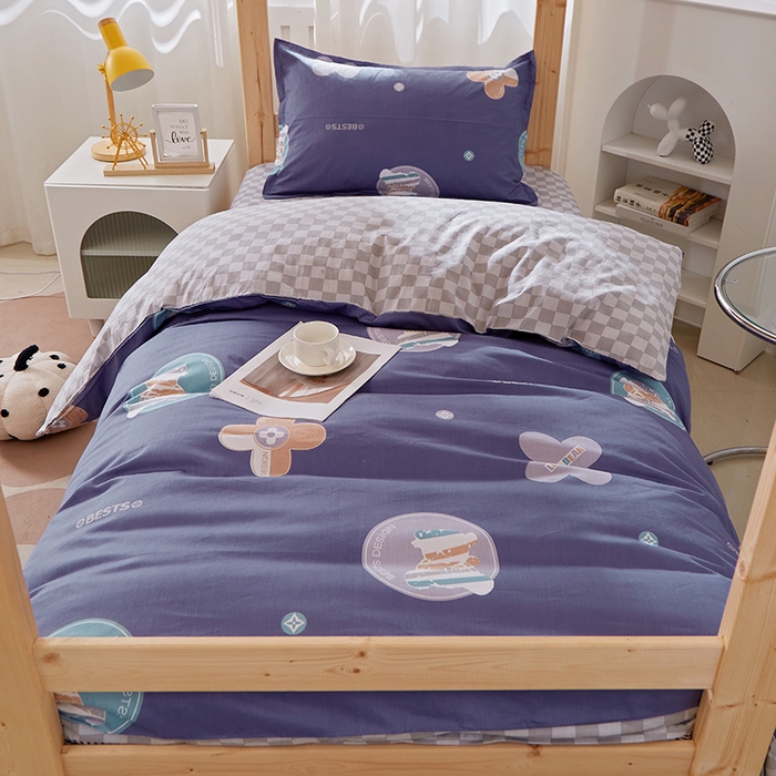 91家纺网 家纺一手货源 找家纺 贝兰仙奴 2025新款13372全棉纯棉简约时尚学生三件套 时尚熊兰