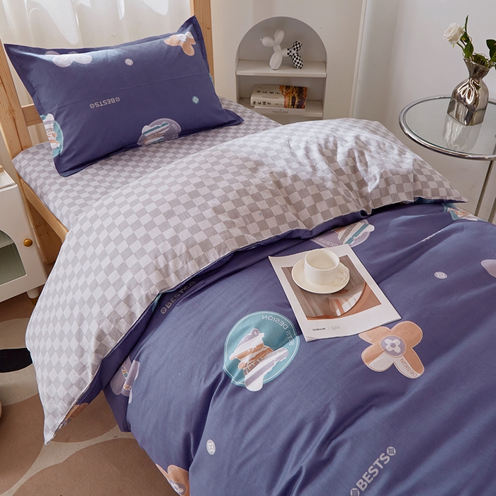 91家纺网 家纺一手货源 找家纺 贝兰仙奴 2025新款13372全棉纯棉简约时尚学生三件套 时尚熊兰