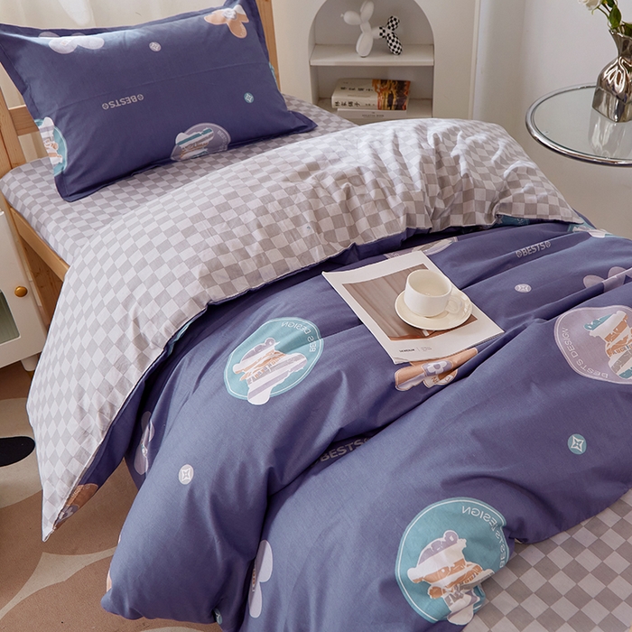 91家纺网 家纺一手货源 找家纺 贝兰仙奴 2025新款13372全棉纯棉简约时尚学生三件套 时尚熊兰