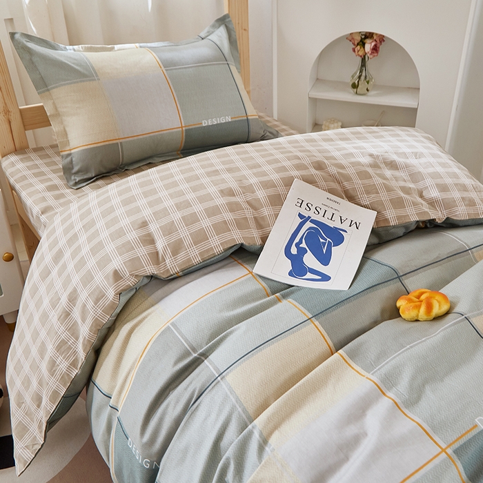 91家纺网 家纺一手货源 找家纺 贝兰仙奴 2025新款13372全棉纯棉简约时尚学生三件套 维拉绿