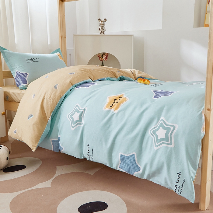 91家纺网 家纺一手货源 找家纺 贝兰仙奴 2025新款13372全棉纯棉简约时尚学生三件套 小星星兰