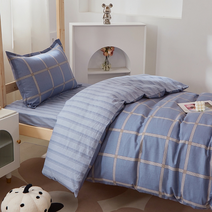 91家纺网 家纺一手货源 找家纺 贝兰仙奴 2025新款13372全棉纯棉简约时尚学生三件套 星尚蓝