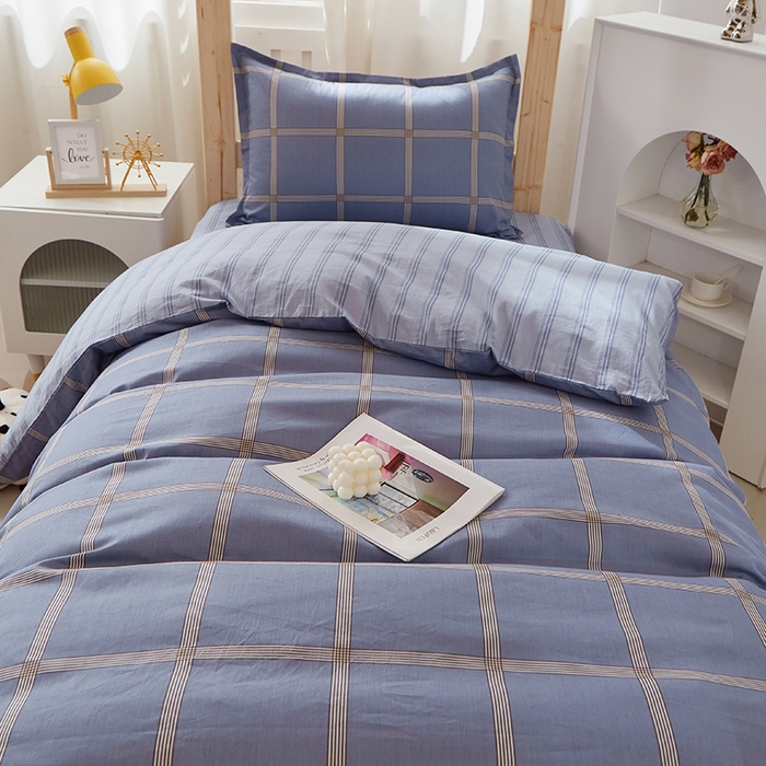 91家纺网 家纺一手货源 找家纺 贝兰仙奴 2025新款13372全棉纯棉简约时尚学生三件套 星尚蓝