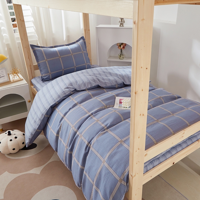 91家纺网 家纺一手货源 找家纺 贝兰仙奴 2025新款13372全棉纯棉简约时尚学生三件套 星尚蓝