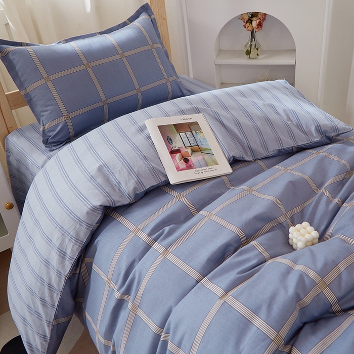 91家纺网 家纺一手货源 找家纺 贝兰仙奴 2025新款13372全棉纯棉简约时尚学生三件套 星尚蓝