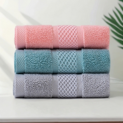 91家纺网 家纺一手货源 找家纺 2025新款蜂巢格纯棉毛巾浴巾两件套外贸跨境产品加厚全棉长绒棉毛巾浴巾套装 蜂巢格毛巾三色装