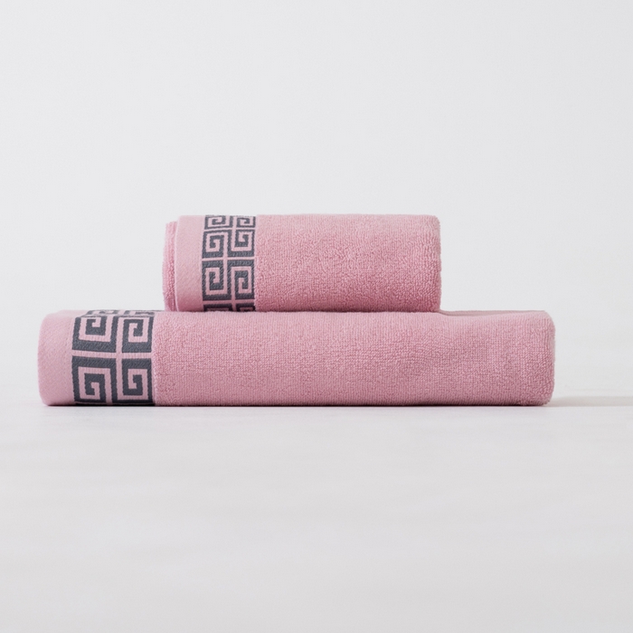 91家纺网 家纺一手货源 找家纺 2025新款中国风长城格纯棉毛巾全棉手巾纯棉毛巾浴巾套装 长城格毛巾1条装-合欢粉