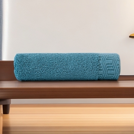 2025新款中国风迷宫格加厚全棉毛巾浴巾两件套浴室吸水浴巾纯棉毛巾浴巾套装 迷宫格-靛青浴巾