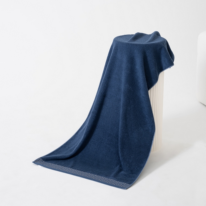 91家纺网 家纺一手货源 找家纺 2025新款中国风长城格纯棉毛巾全棉手巾纯棉毛巾浴巾套装 长城格毛巾1条装-深海蓝