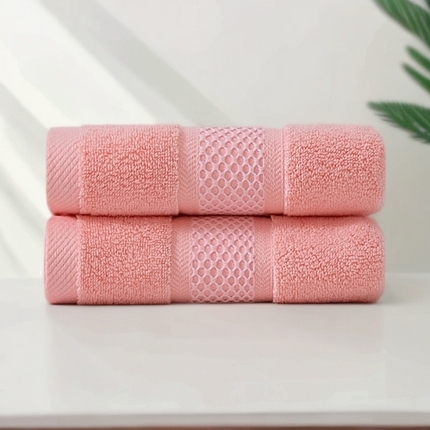 91家纺网 家纺一手货源 找家纺 2025新款蜂巢格纯棉毛巾浴巾两件套外贸跨境产品加厚全棉长绒棉毛巾浴巾套装 蜂巢格毛巾-樱粉2条装