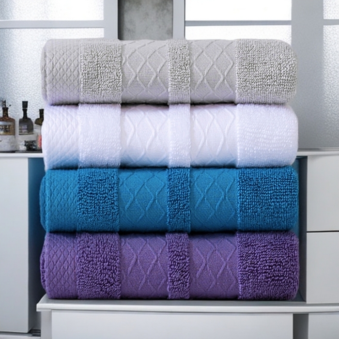 91家纺网 家纺一手货源 找家纺 （总）彩虹毛巾2025新款菱形格全棉加厚毛巾纯棉毛巾浴巾套装跨境外贸产品长绒棉毛巾浴巾套装