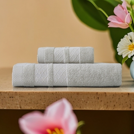 彩虹毛巾2025新款菱形格全棉加厚毛巾纯棉毛巾浴巾套装跨境外贸产品长绒棉毛巾浴巾套装 菱形格毛巾浴巾套装-麻米