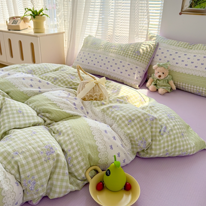 91家纺网 家纺一手货源 找家纺 竹合家纺 2025新品云感皱皱四件套跑量款小清新四件套 梦境-绿