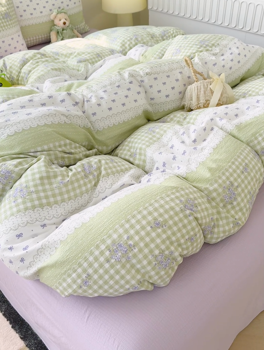 91家纺网 家纺一手货源 找家纺 竹合家纺 2025新品云感皱皱四件套跑量款小清新四件套 梦境-绿