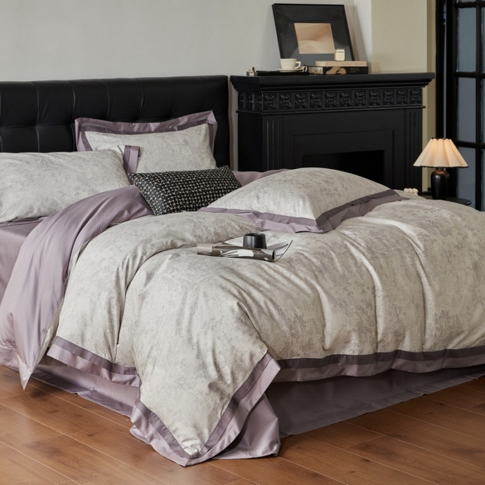 91家纺网 家纺一手货源 找家纺 由丽家纺 2025新款数码印花双层边拼角活性数码印花四件套（控价券后399起） 浮世-灰