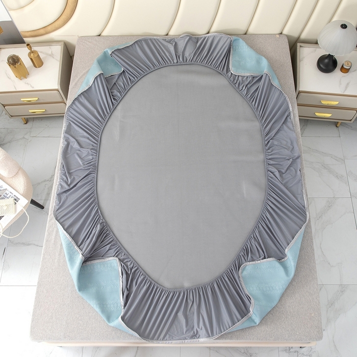 91家纺网 家纺一手货源 找家纺 乐居家纺 2025新款中分子PE凉感凉豆豆提花凉席床笠款 蓝色-异形线条