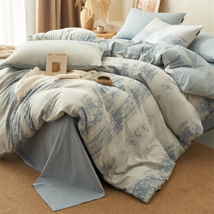 趣色家纺2025新款高密织色织大提花全棉四件套 墨凡-蓝