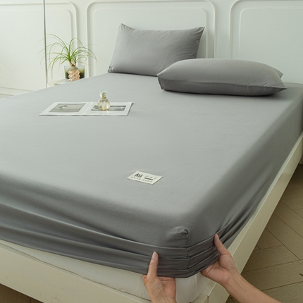 邵依家纺 2025新款正宗13372纯棉全棉床笠三件套 烟雾灰