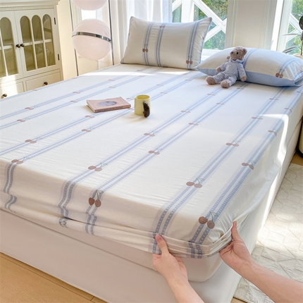 灰鲸 2025新款A类全棉色织提花床单床笠 樱诺-蓝