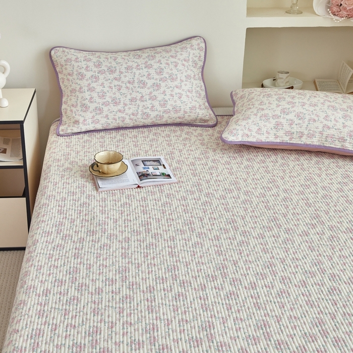 91家纺网 家纺一手货源 找家纺 亿梵家居 2025新款全棉纯棉双层纱床盖三件套A类母婴级纯棉床盖炕盖夹棉床单 梅林春晓