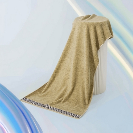 2025新款中国风长城格纯棉毛巾全棉手巾纯棉毛巾浴巾套装 长城格浴巾-卡其黄