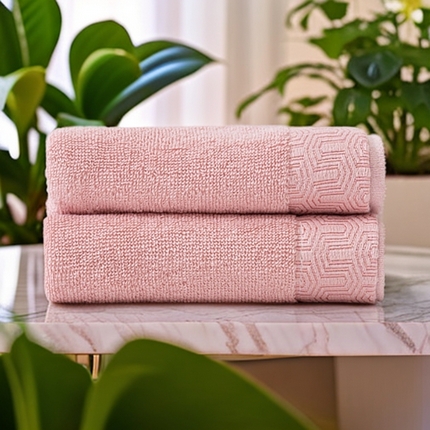 91家纺网 家纺一手货源 找家纺 2025新款中国风迷宫格加厚全棉毛巾浴巾两件套浴室吸水浴巾纯棉毛巾浴巾套装 迷宫格-桃粉毛巾2条装