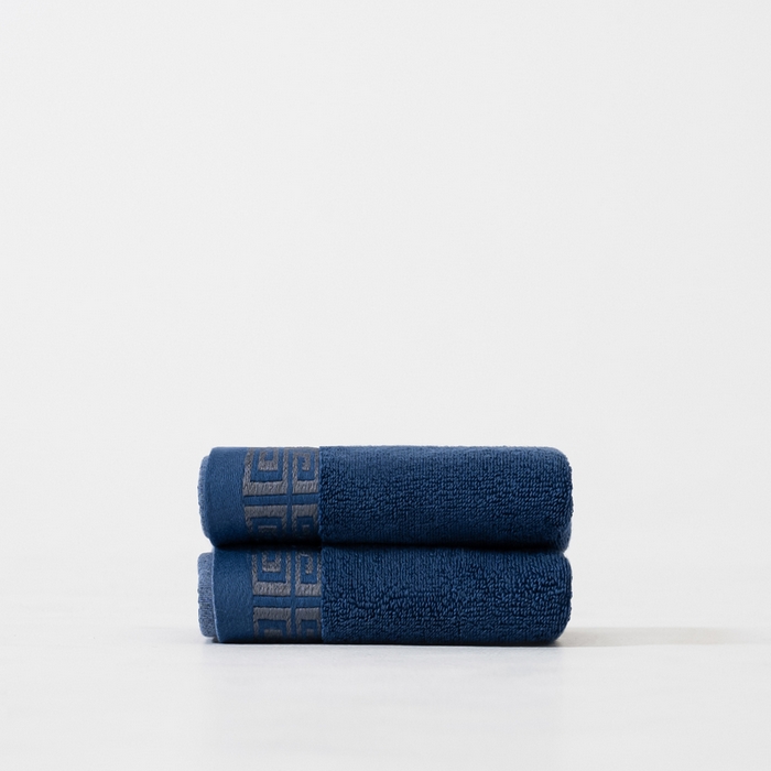 91家纺网 家纺一手货源 找家纺 2025新款中国风长城格纯棉毛巾全棉手巾纯棉毛巾浴巾套装 长城格毛巾1条装-深海蓝